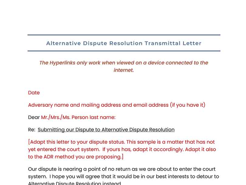 Alternative Dispute Resolution Transmittal Letter