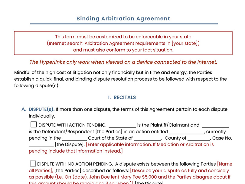 Arbitration Agreement Form