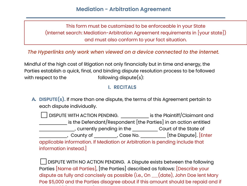 Mediation-Arbitration Agreement Form