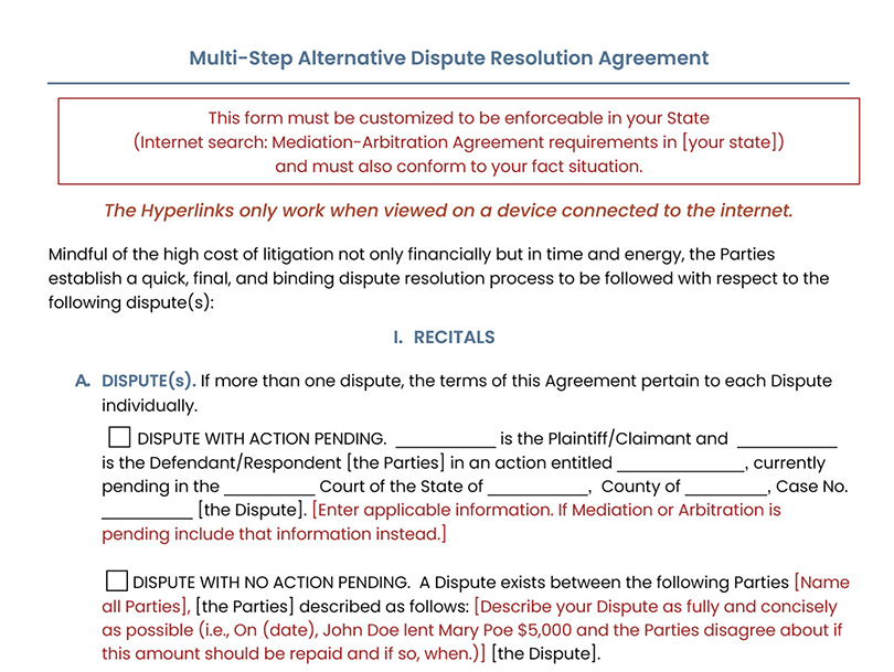 Multi-Step ADR Agreement Form