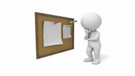 3d man looking at bulletin board planning case